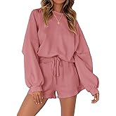 MEROKEETY 2026 Spring Lounge Sets for Women Oversized Batwing Sleeve Casual Top and Shorts 2 Piece Outfits Sweat Set