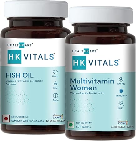 HealthKart Multivitamin Women with Fish Oil, Unflavoured, 60 Capsules each (Combo Pack)