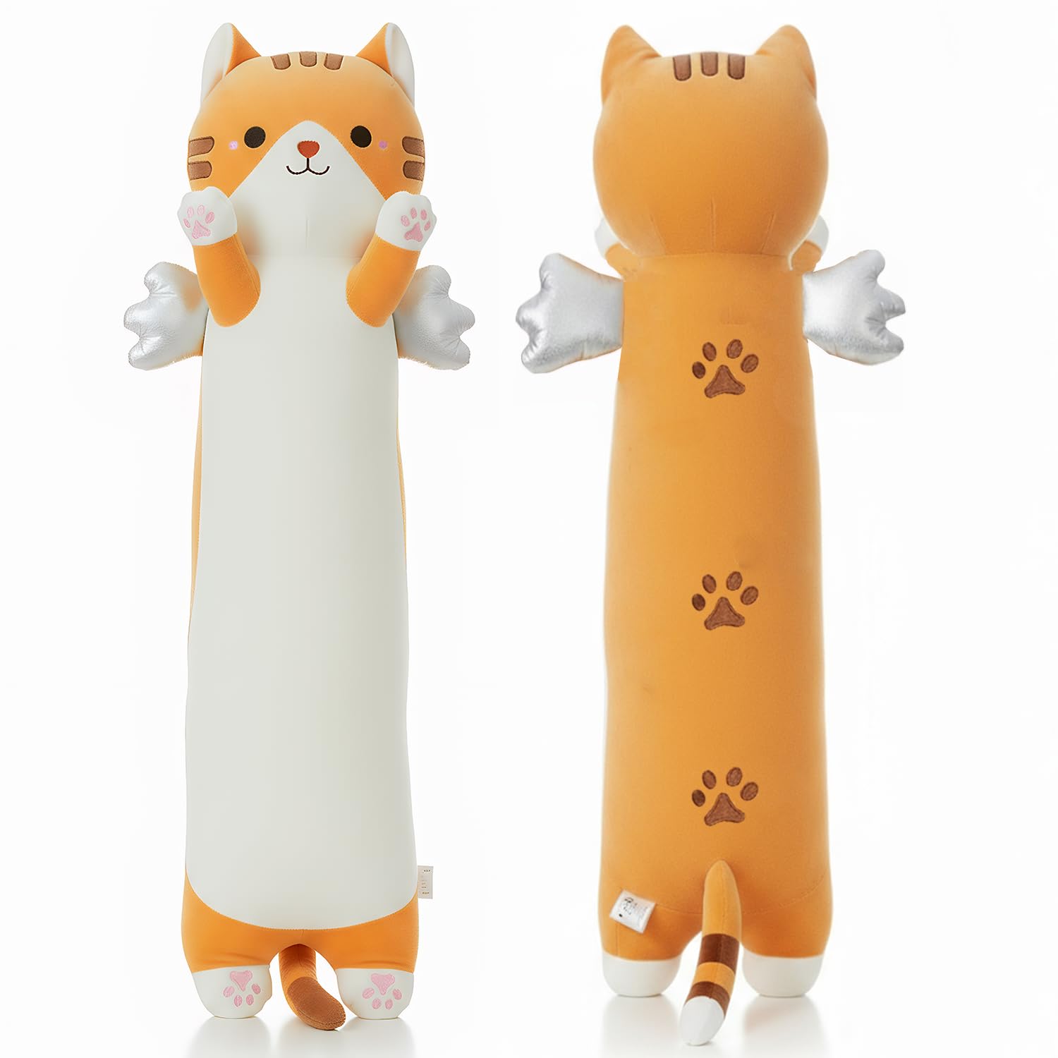 ZOMAXTOY Long Cat Plush Pillow with Wings Soft Kitty Stuffed Animal Toy Giant Cuddly Kitten Cushion for Kids Adults Bedroom Decor (Yellow, 60cm/23.62in)