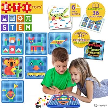 ETI Toys, STEM Learning, 505 Piece Mosaic Puzzle. Build Cat, House, Alligator, and More. 100 Percent Non-Toxic, Fun, Creative Skills Development. Gift, Toy for 3, 4, 5 Year Old Boys and Girls.