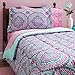 OS 8 Piece Girls Hippie Comforter Twin Set, Multi Floral Bohemian Bedding, Teal Blue Purple Pink Floral Prints