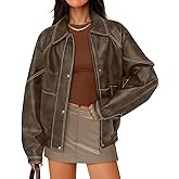 ZESICA Women's Faux Leather Jacket Oversized Zipper Motorcycle Coats 2026 Spring Fashion Trendy Clothes Outfits