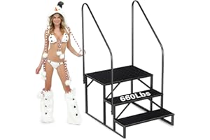 AYSIOFDY 3 Step Ladder, Pool Ladder Above Ground, Heavy Duty Hot Tub Steps with 2 Handrails, Pool Stairs Outdoor 5th Wheel Stair, Portable Ladder Shelf Porch Step RV Ladder for Travel Trailers (3 Step 2 Hands)
