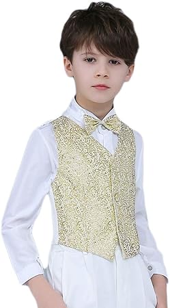 Amazon Reiheikanemochi キッズ ステージ衣装 演出服 スパンコール 男の子 ダンス衣装 ベスト 王子様 貴族服装 舞台 演劇オペラ声楽 ピアノ発表会 コスプレ衣装 イベント 学園祭 ハロウィン衣装 カラオケ 大会 キラキラ 子供服 ゴールド 100 キッズコスチューム