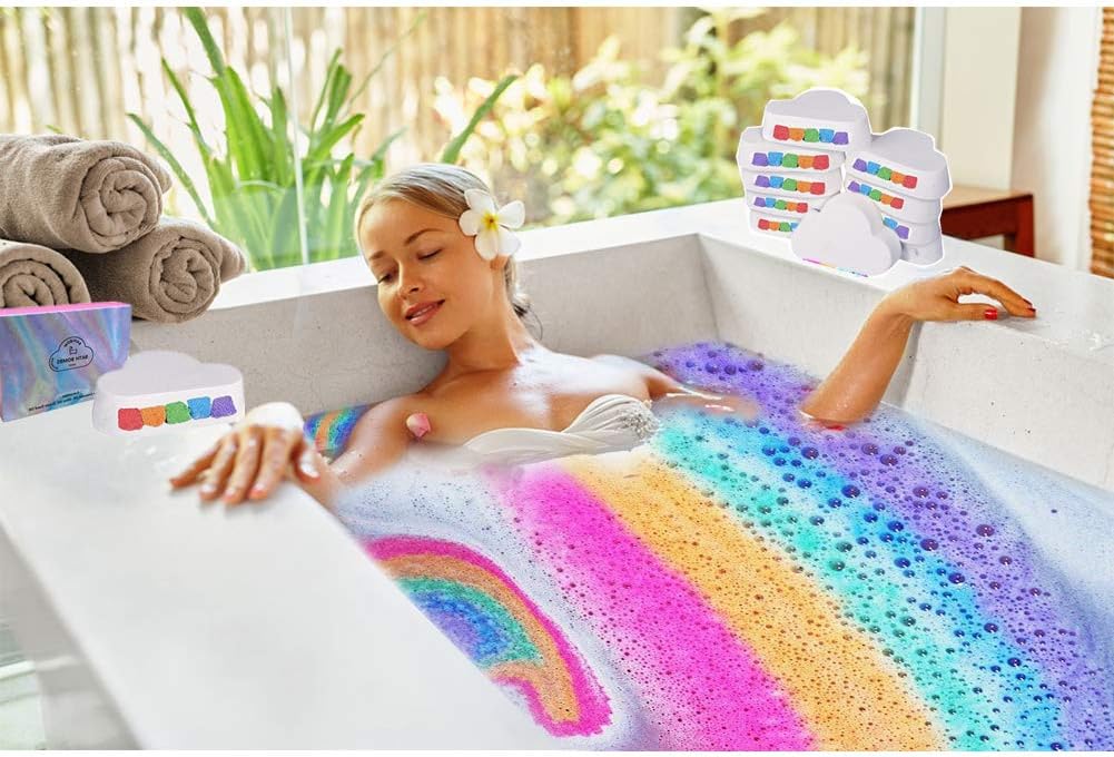 judysen Rainbow Cloud Bath Bombs, Colorful Rainbow Cloud Bath Bombs, Float on Water&Release Vivid Rainbow Color, Moisturize Dry Skin, Perfect for Spa&Girlfriend&Mom (White 1 Pack)