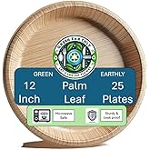 GREEN EARTHLY Extra Large 12" Palm Leaf Disposable Plates (25-Count) - 100% Natural & Compostable Eco-friendly Plates for Big Dinners and Platters
