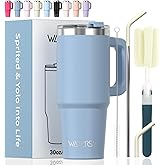 30 oz Tumbler with Handle,Tumbler with Lid and Straw,Double Wall Insulated Cup Stainless Steel Travel Mug(Cold for 34 Hours),Water Bottle for Iced Tea,Coffee,Cold Beverages(Smog Blue)