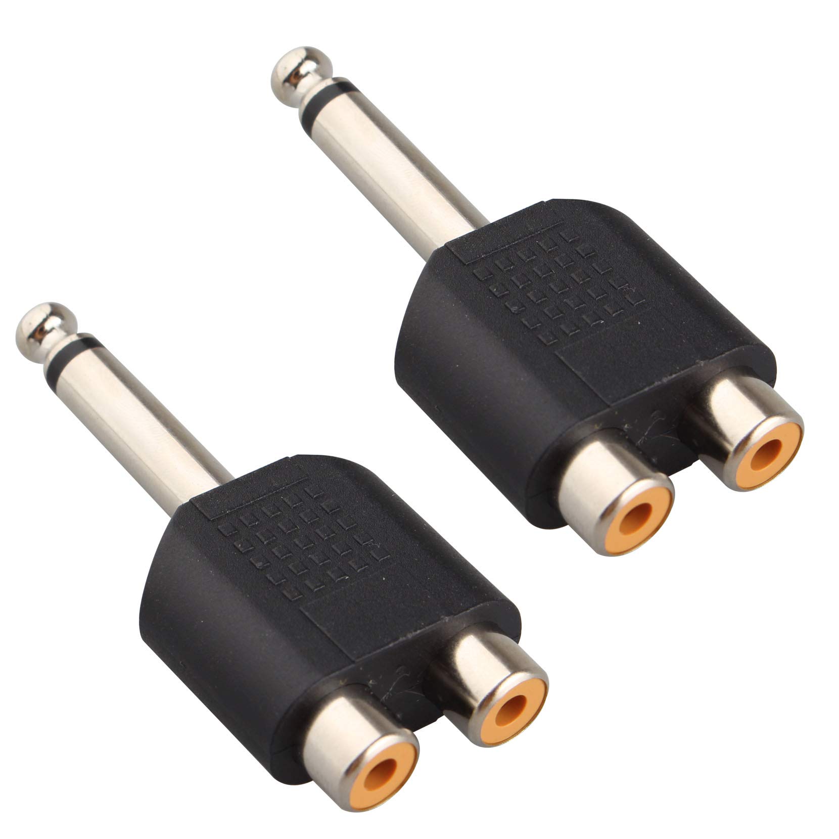 Jopto 2PCS 6.35mm (1/4 inch) Stereo Male To 2 Dual RCA Female Jack Audio Video Splitter Connector Socket Plug Converter Mono Jack Male to 2 RCA Phono Female Audio Headphone Microphone to AV Adapter