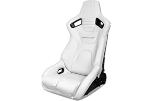 IKON MOTORSPORTS, Universal Bucket Racing Seats Left Driver Side with Dual Slider, White PU Leather Reclinable