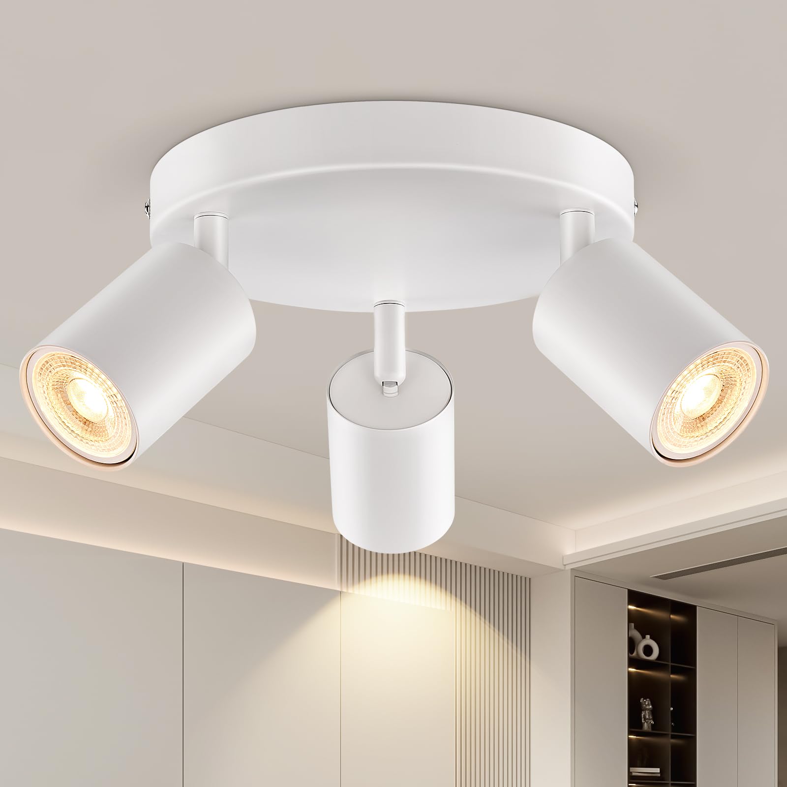 3 Way Spotlight Ceiling Lights Adjustable, Matt White Round Spot Lights GU10 Industrial Spotlights Fitting Rotatable, GU10 LED Ceiling Light, Ceiling Spotlight Indoor for Hallway, Bulb Not Included