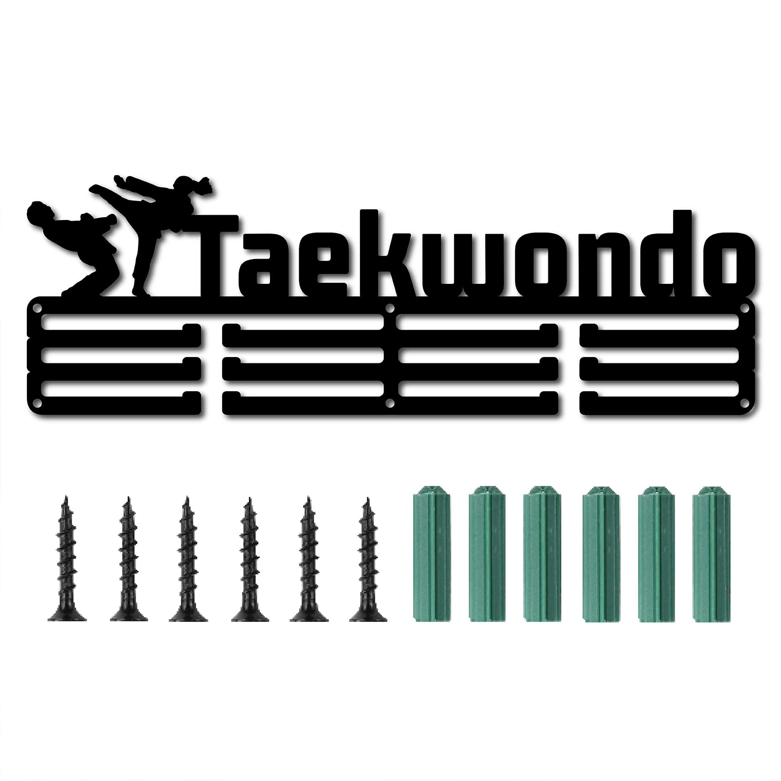 CREATCABIN Taekwondo Medal Holder Sport Words Awards Display Stand Wall Rack Mount Hanger Decor for Champions Home Badge 3 Rung Medalist Running Gymnastics Over 60 Medals Games, Black