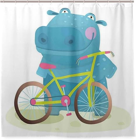 Amazon Nikivivi 防水シャワーカーテン スポーツグラフィックイラスト印刷を楽しんでカラフルな自転車でカバ子 浴室 目隠し 間仕切り取付簡単 カーテンリング付属 おしゃれ バスカーテン 180ｘ180cm シャワーカーテン ホーム キッチン オンライン通販