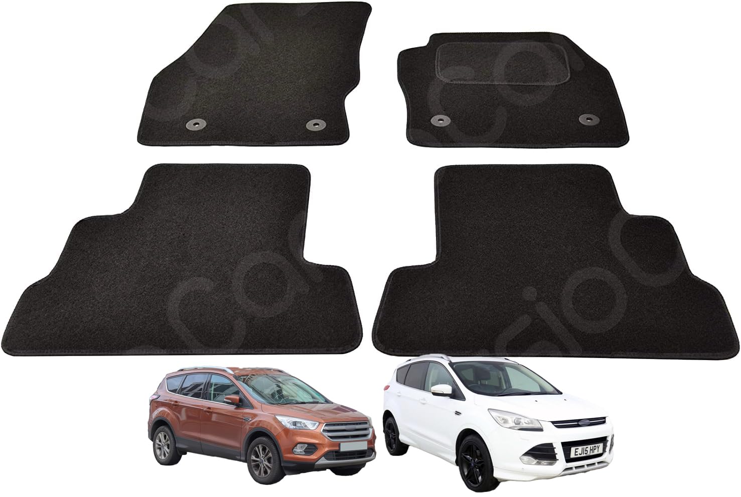 Carsio Carpet Car Mats For Ford Kuga 2015 to 2020 4 Piece Set Tailored Fit Floor Mat Complete Accessory Black Custom Fitted - All Weather, Anti-Slip Backing & Black Trim