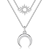 POPLYKE Moon Sun Necklace 925 Sterling Silver Moon Necklace Sun Necklace Double Chains Layered Necklaces for Women 14"+16"+2" Chain