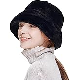 HH HOFNEN Winter Bucket Hat Fluffy Faux Fur Fisherman Plush Warm Hats Cute Fuzzy Bucket Hat for Women