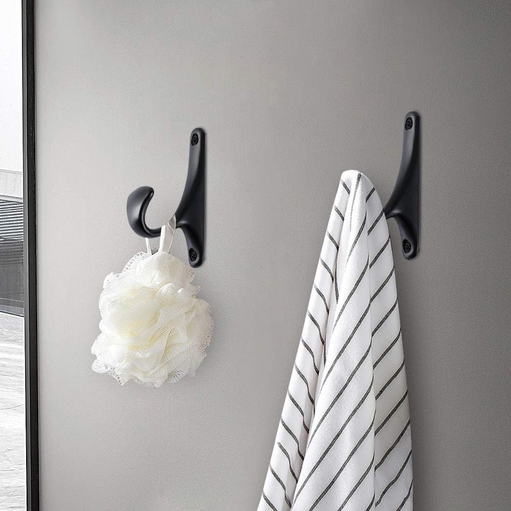 4 Pack Vintage Bath Towel Hooks Black, Tin Alloy Clothes Hooks for Hanging Coat and Robe, Industrial Heavy Duty Wall Mounted Hook with All Mounting Hardware for Farmhouse Retro DIY Projects - - 