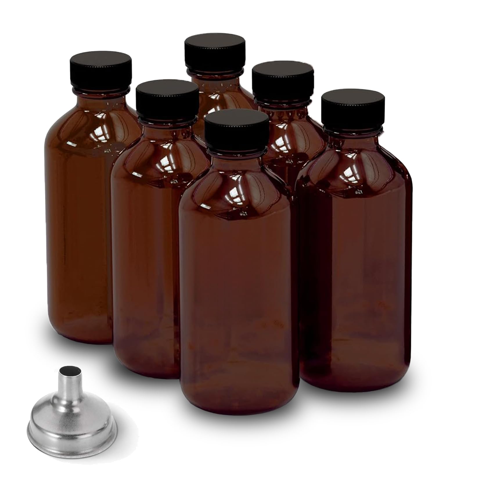 Photo 1 of Pack 2oz Amber Glass Bottles for Vanilla Extract, Boston Round Leak-Proof Brown Glass Jars with Caps, Bonus Funnel - Ideal for Homemade Extracts, Essential Oils, DIY Christmas Party Gift Supplies