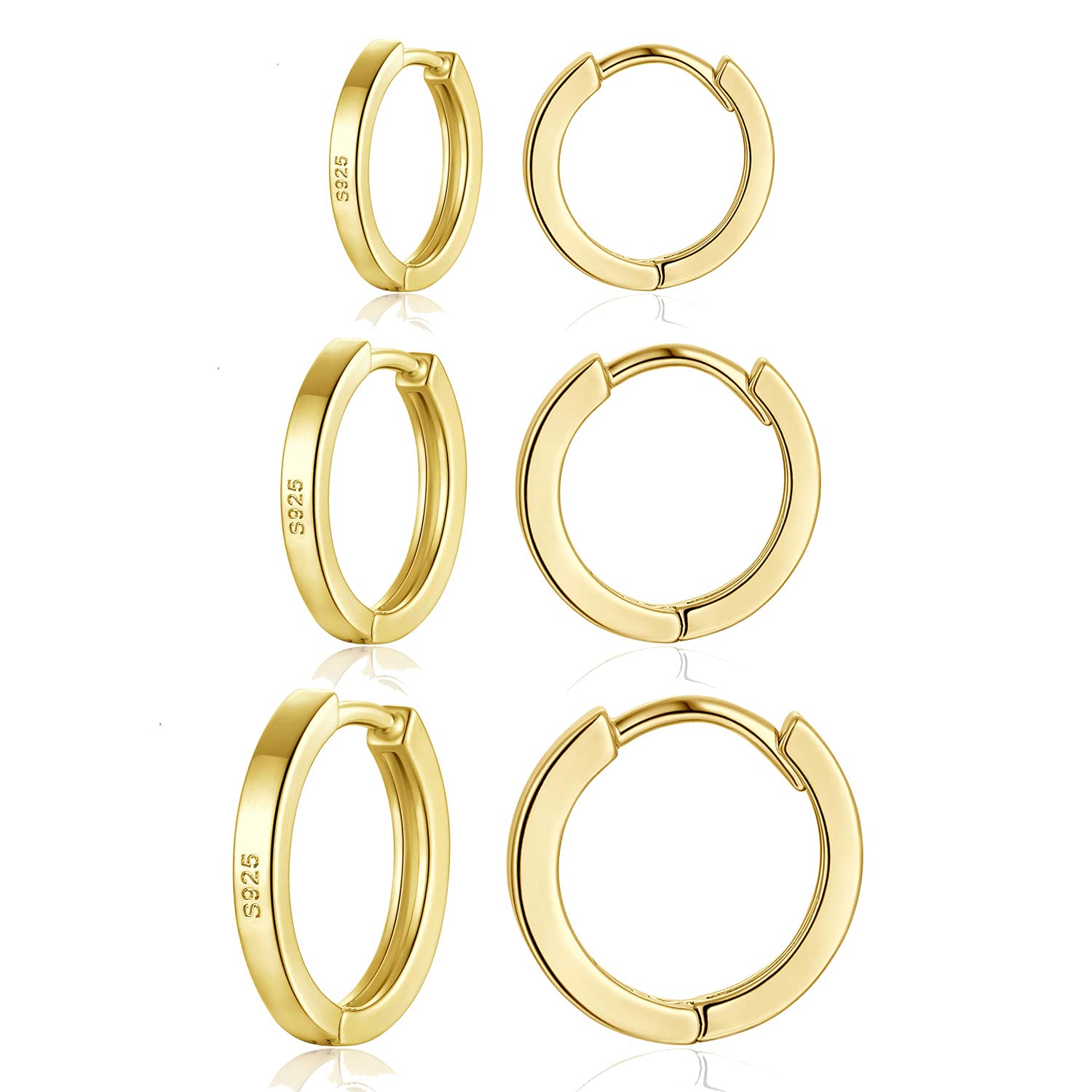 wynn's Silver Hoop Earrings for Women, 925 Sterling Silver Unisex Small Sleeper Hoop Earrings, Gold Hooped Huggie Cartilage Earrings for Women Men Girls (8+10+12mm)