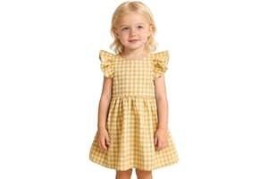 ROYLAMP Summer Girls Gingham Dress Ruffle Sleeves Back Bow Cute Toddler Dresses for Casual Play