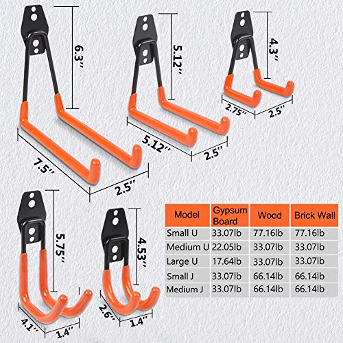 SPACECARE 10-PACK Garage Storage Hooks, Wall Mount Heavy Duty Garage Utility Double Hooks Hangers for Ladder, Bike, Organizing Power Tools.