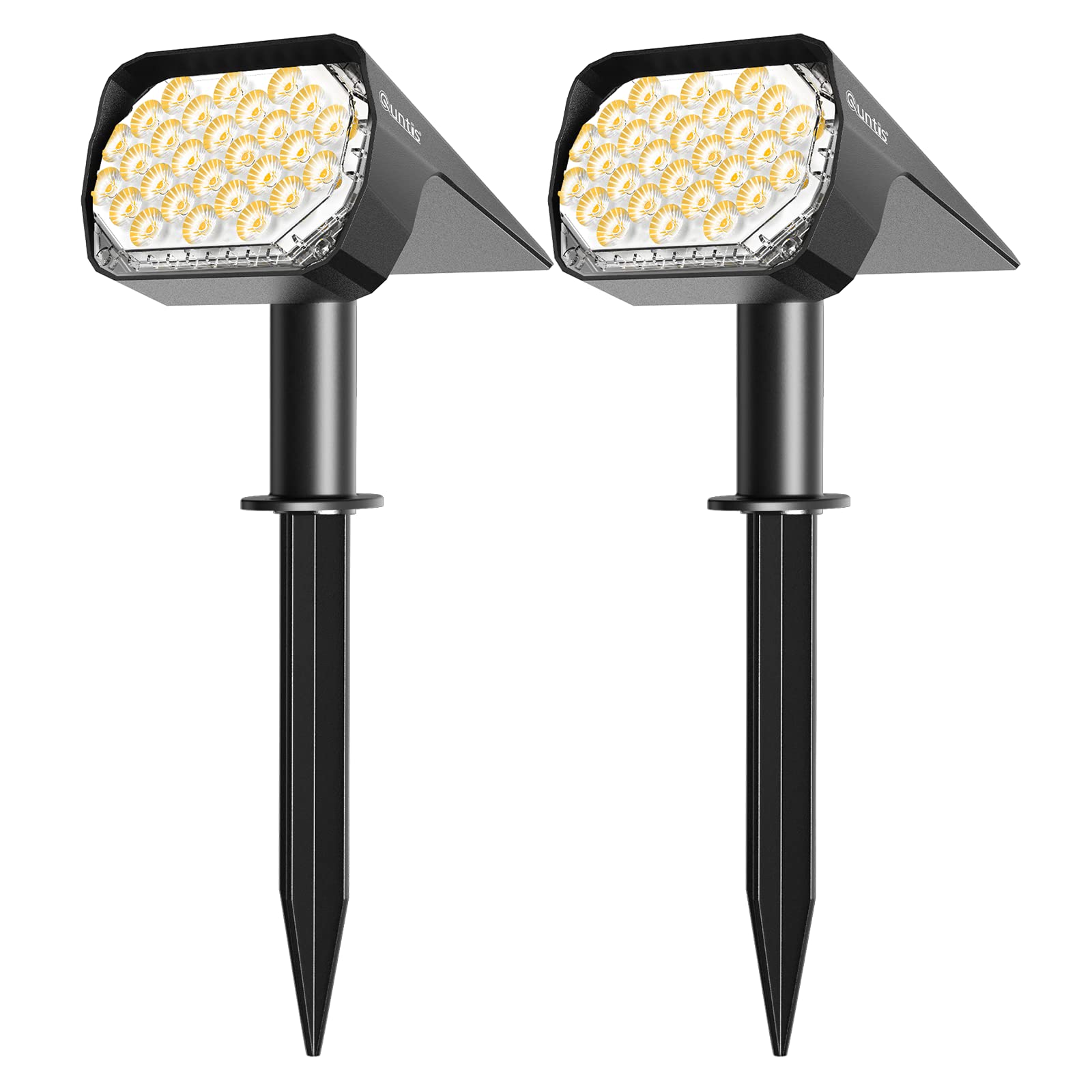 Quntis Solar Spot Lights Outdoor Garden, 2-in-1 Landscape Spotlights IP65 Waterproof Solar Garden Spotlights Outdoor Warm White for Fence Pathway Porch Walkway Lawn-2 Pack
