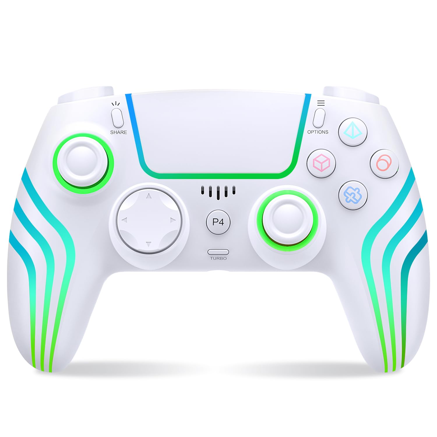 JYELUK Wireless Controller for PS5 with RGB Lighting, Compatible with PS5 Controller/Windows PC,/Android/iOS,White