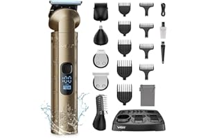 VGRPRO Beard Trimmer for Men, 6-in-1 Hair Clippers & Shaver, Zero Gapped T-Blade Trimmer, Cordless Mustache & Beard Grooming Kit with LED Display, Nose & Ear Hair Trimmer