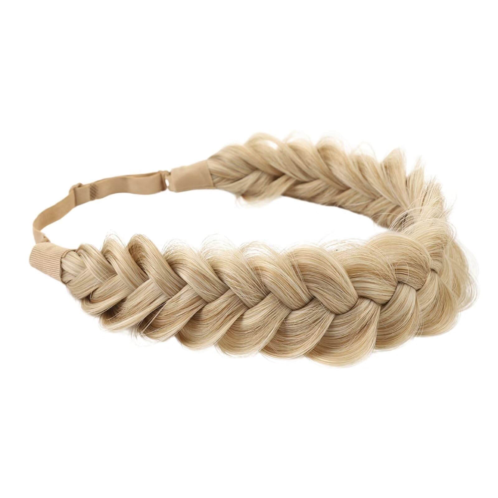 RUNRAYAY Braid Headband 3 Strands Combinations Messy Wide Chunky Fluffy Elastic Stretch Hairpiece Braided Headband Women Girl Beauty Accessory (Blonde)