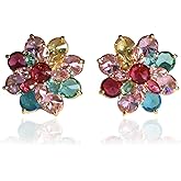 TIRHTYPLSU Crystal Flower Stud Earrings Sparkly Colorful CZ Cubic Zirconia Daisy Floral Flower Sterling Silver Stud Earrings Wedding Party Prom Jewelry for Women Bridesmaids