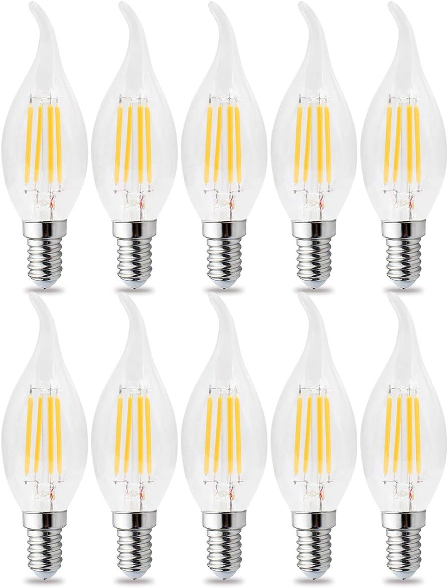 RClorBulb (Pack of 10) 4W E14 Dimmable Classical Glass LED Filament Candle Bulb Warm White C35L AC 220V