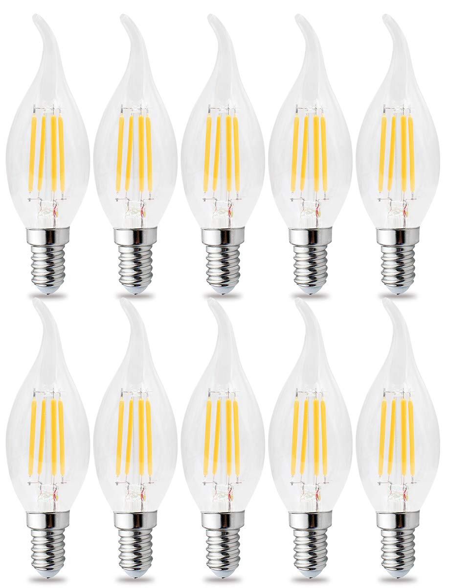 RClorBulb (Pack of 10) 4W E14 Dimmable Classical Glass LED Filament Candle Bulb Warm White C35L AC 220V