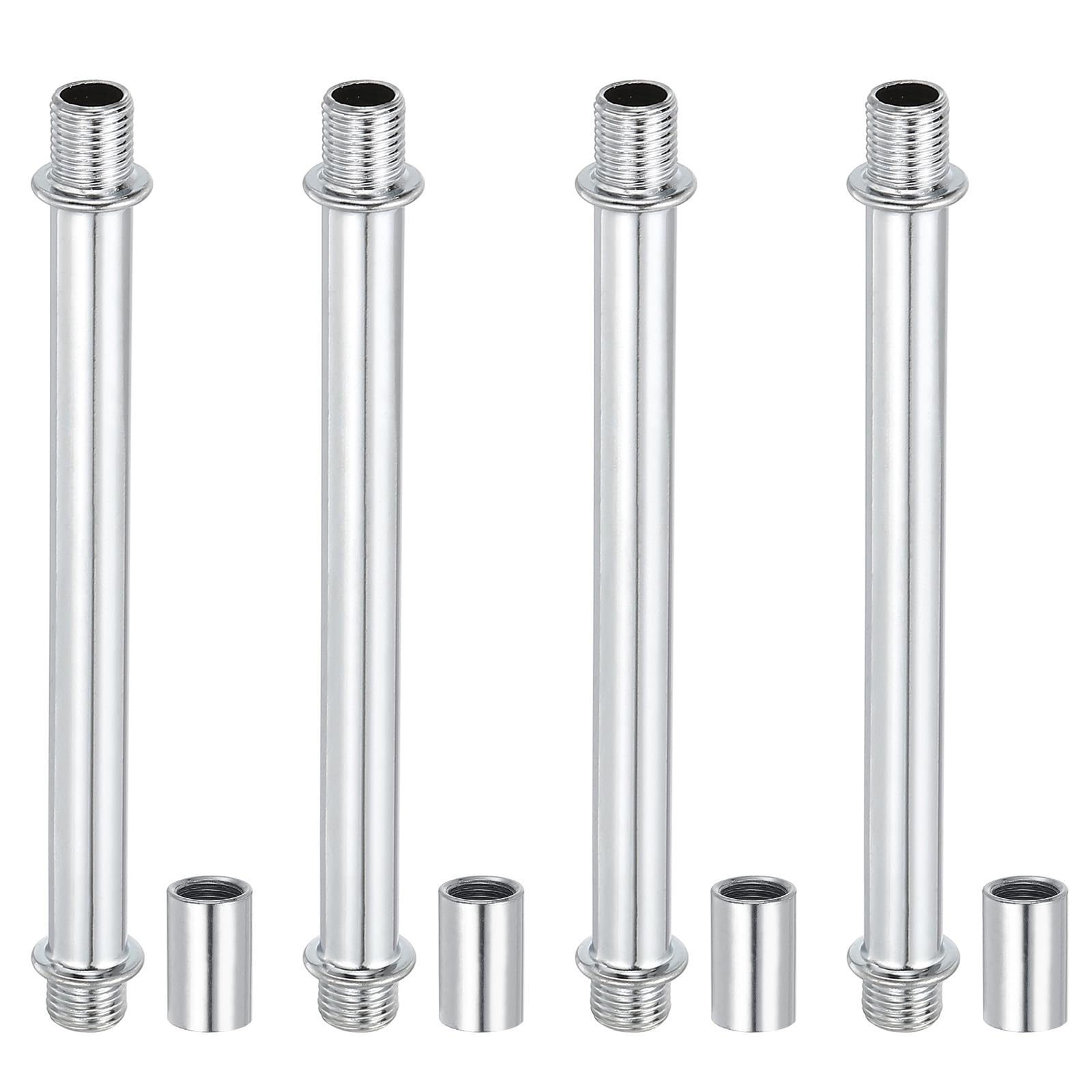 PATIKIL Straight Pipe Lamp Stems Rod Kit, 4Set M10 Carbon Steel 120mm(4.72") Long Double End Thread Rod with Coupling Nuts Sleeve Connector for Table Lamps Chandeliers, Silver Tone