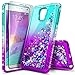 Galaxy Note 4 Case with Tempered Glass Screen Protector for Girls Kids Women, NageBee Glitter Liquid Sparkle Bling Floating Waterfall Diamond Cute Case for Samsung Galaxy Note 4 -Aqua/Purple