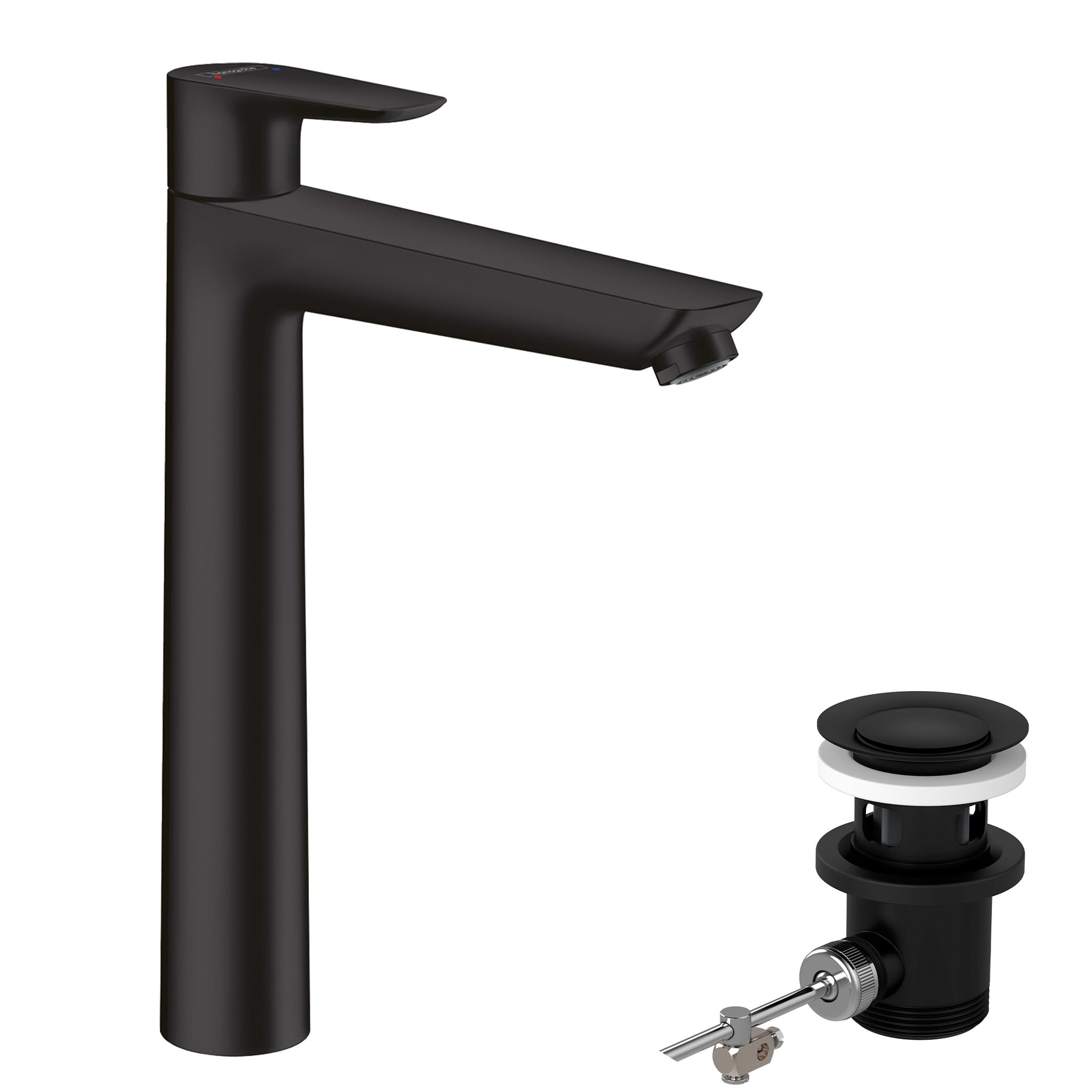 hansgrohe Talis E - bathroom tap with pop-up waste set, bathroom sink tap with spout height 234 mm, basin mixer tap water-saving (EcoSmart), matt black, 71716670