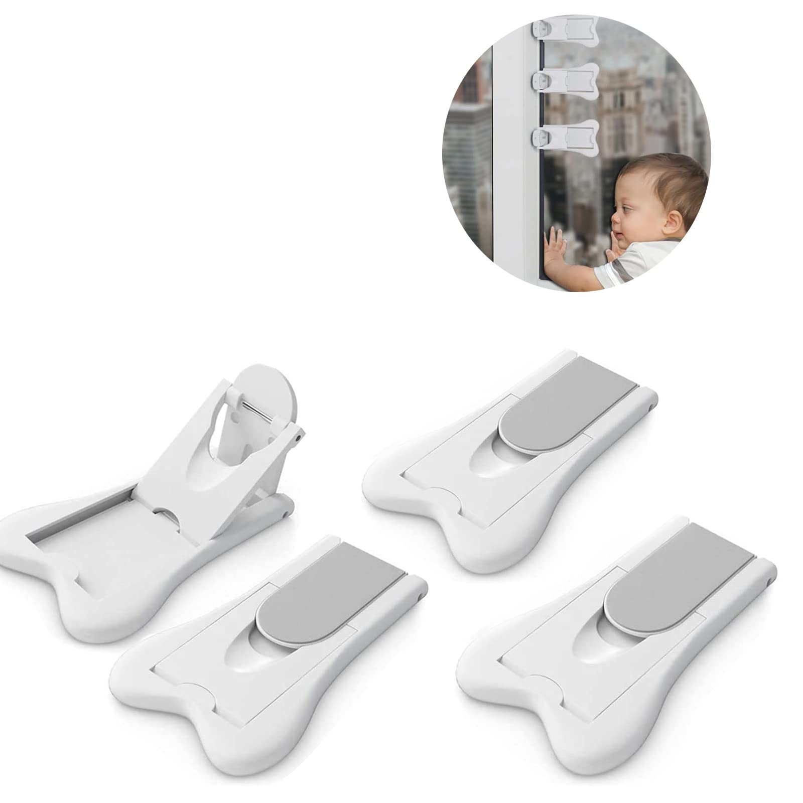 Sliding Door Lock, Child Lock for Window, Pack of 4 Sliding Door Locks, Child Safety Cupboard, Cupboard Lock, Baby, Children Sliding Door Locks