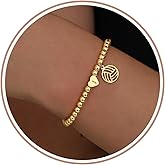 Volleyball Accessories, Volleyball Gifts for Teen Beaded Bracelets for Women Adjustable Initial J Gold Bracelet Stocking Stuffers Graduation Birthday Gifts for Sister Girlfriend Mothers Day Jewelry