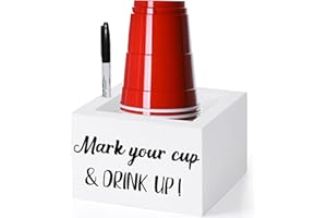 NAICEAY Disposable Cup Holder with Marker Slot Wooden Mark Your Cup and Drink Up Cup Holder 2 Sides Designs Utensil Holder Drink Dispensers Organizer Halloween Christmas Holiday Housewarming Party Decor