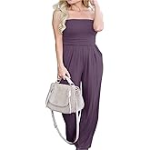 PRIMODA Women's Tube Top Strapless Off Shoulder Loose Wide Leg Jumpsuit Romper with Pockets