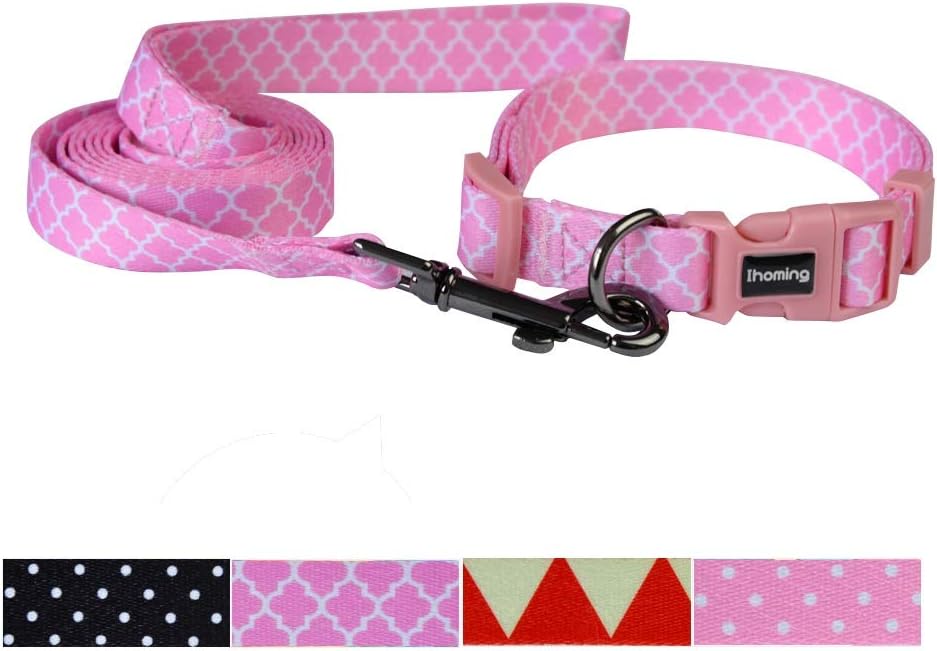 Ihoming Dog Collar and Leash Combo in Bohemia, Morocco, Floral and Dot Style Fit Small, Medium and Large Pets