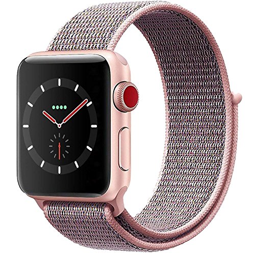 Easy Watch Sport Loop Band, Fastener Adjustable Closure Wrist Strap Lightweight Breathable Nylon Replacement Band for Apple Watch Nike+, Series 3/2/1, Sport, Edition (38MM, Pale Pink & Pink Sand)