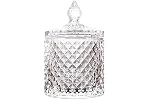 ericotry 1pcs 300m/10oz Empty Crystal Glass Candy Dish Jar with Lid Cylindrical Diamond Sugar Bowl Decorative Candy Jar(Trans