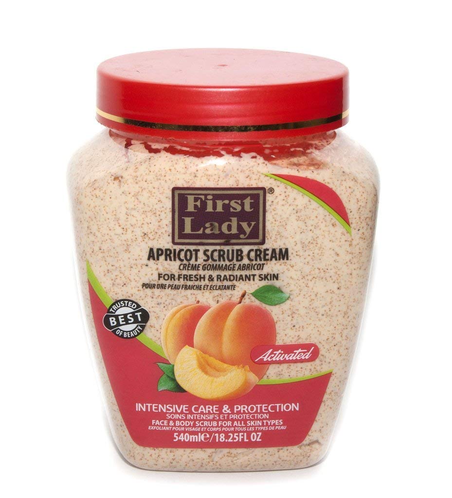 First Lady Activated Apricot Scrub Cream 540ml - For fresh & radiant skin - Face & Body + First Lady Herbal Hair Oil 30ml