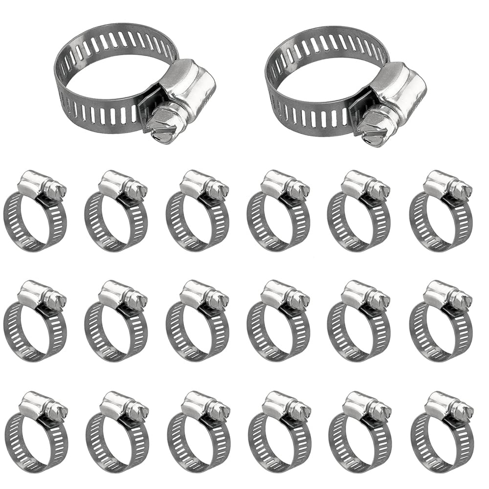 20Pcs Hose Clips Stainless Steel Hose Clamp Worm Drive Pipes Hose Clamp Clips for Soft Pipe with Outer Diameter Range Adjustable 13-19mm for Water Pipe Plumbing Automotive and Mechanical Application