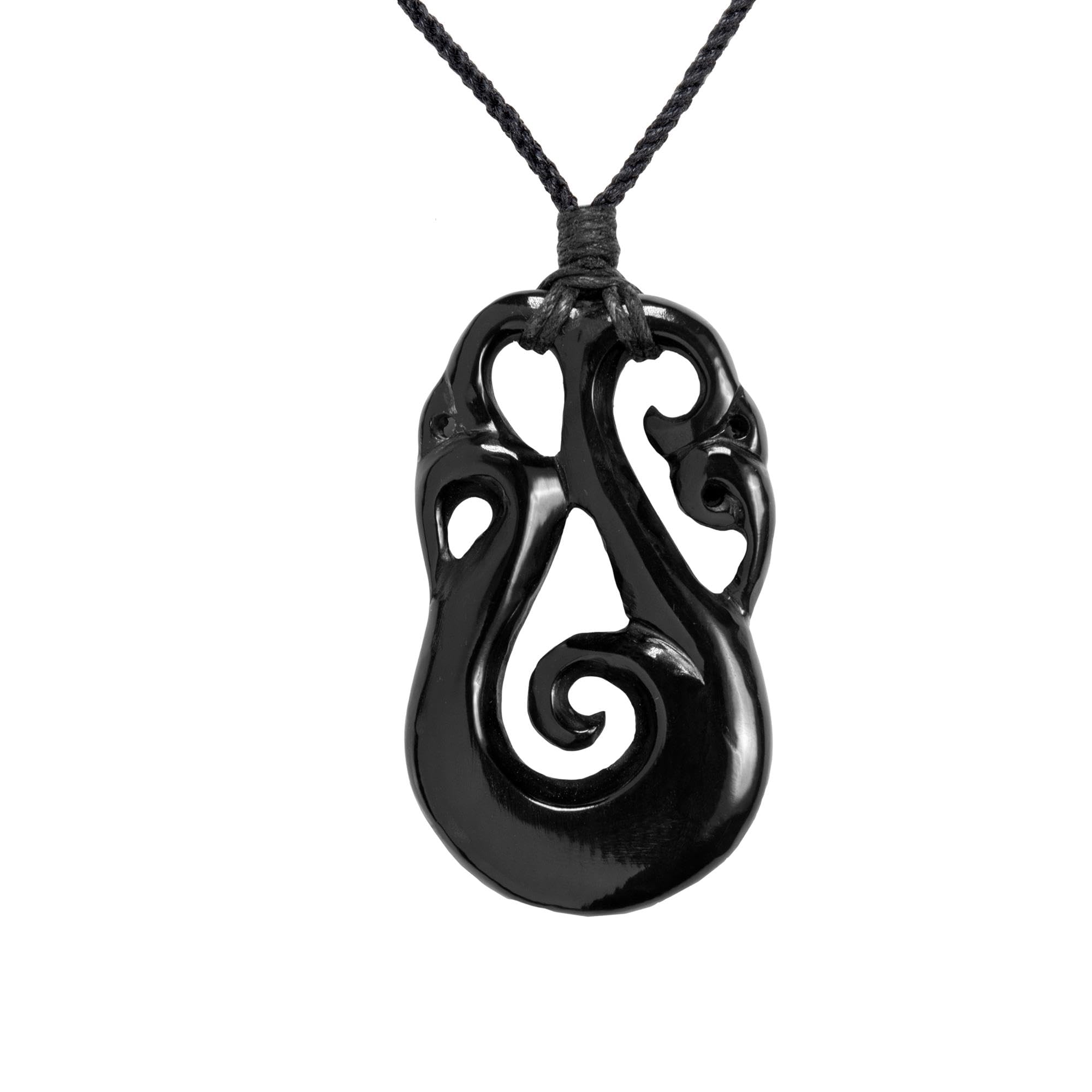 81stgeneration Hand-Carved Horn Large Single Spiral Koru Pendant - Ornate Swirl Taonga Cord Necklace - Handmade Tribal Men's Surfer Accessory - Maori-Style Natural Boho Jewellery for Women