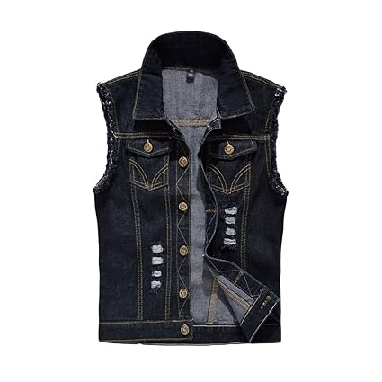 Byqny Herren Revers Beiläufige Basic Cowboy Denim Vest Slim Fit Ärmellose Zerrissene Jacke Weste Stretch Jeansweste Fashion G
