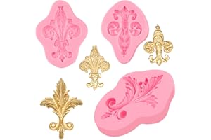 IKOJING Baroque Embossed Feather Fondant Molds 3 Pcs, European Relief Scroll Chocolate Silicone Molds for Cupcake Toppers, Flower Paste, Mousse, Candy, Sugar Craft, Gum, Dough, Clay Projects, Epoxy Resin