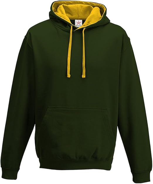 Forest Green/Gold Varsity Hoodie, Contrast Pullover Men's Hoodie Plus 1