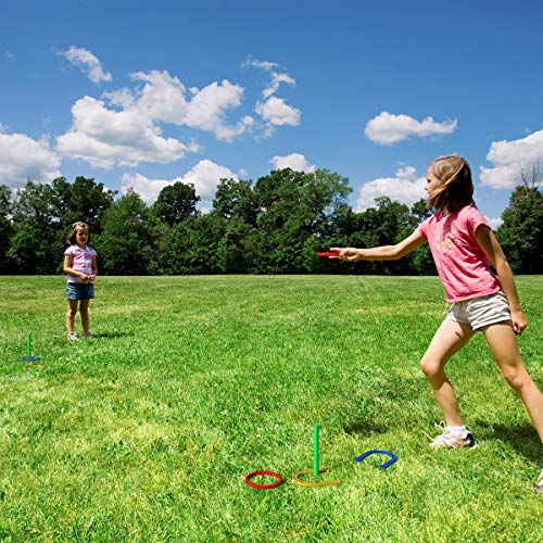 Hey!Play! 2-in-1 Horseshoe and Ring Toss – Outdoor Combo Two-Player Skill Game Set for Kids and Beginners – Picnic, Cookout, Beach and Backyard - Thumbnail 5
