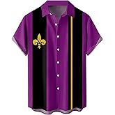 YBHUO Mens Mardi Gras Shirt Print Short Sleeve Hawaiian Bowling Casual Button Down Beach Shirts