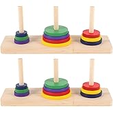 2 Pcs Wooden Tower of Hanoi Puzzle Game, Multi-Color Logic Toy for Adults and Kids, 7.48X3.54X4.72 Inch, Brain Teaser for Hom